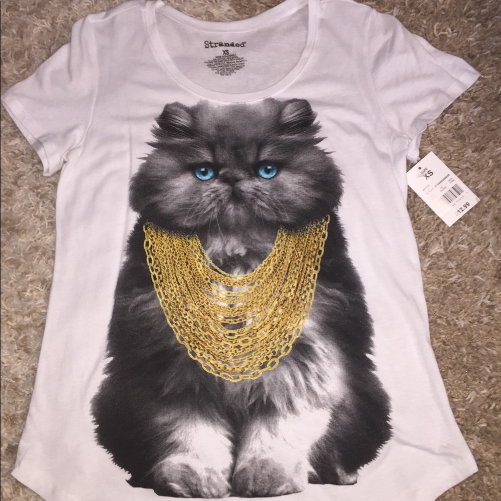 White tee with Kitten on Front, brand new